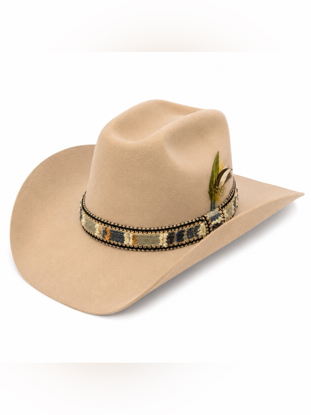 Biltmore Cowboy Hat Size 7 Tan Beige Felt Western Feather Woven Band